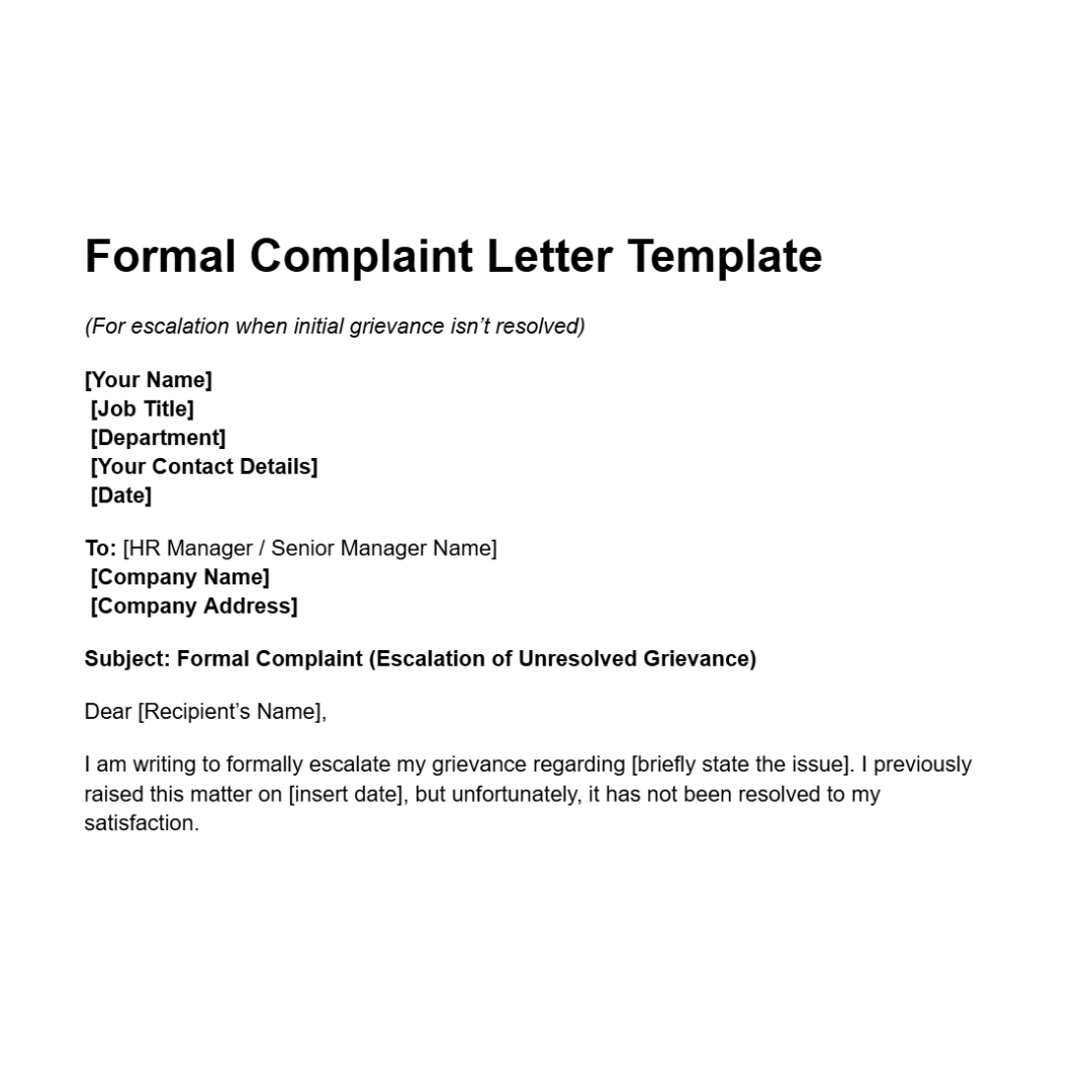 Formal Complaint Letter Template