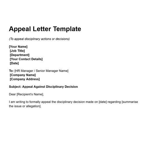 Appeal Letter Template