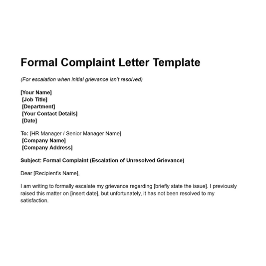 Formal Complaint Letter Template